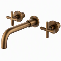 Robinet de lavabo mural rétro AMAXO à double poignée avec cartouche céramique, adapté aux eaux froides et chaudes, pour comptoirs de salle de bain