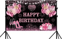 Toiles de fond photographiques pour fête d'anniversaire rose doré, bannière Joyeux Anniversaire, décorations en tissu, fournitures