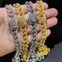 Colar e pingente cubano de diamante, colar masculino luxuoso de hip-hop, corrente de joias da moda, 12mm, 18k, prateado a ouro, 18-76cm