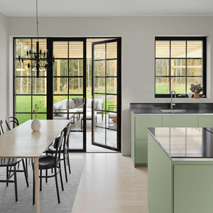 Portes d'entrée extérieures battantes en verre Porte-fenêtre française à charnière simple ou double en aluminium avec différentes grilles - Product Image 2