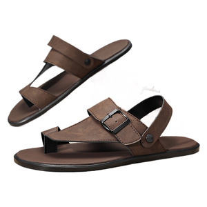 Sandalias de moda para hombre, zapatillas de piel sintética mate, zapatos sin cordones con hebilla ajustable, suela plana y suave, uso diario al aire libre - Product Image 5