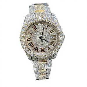 Reloj de Acero Inoxidable Estilo Hip Hop con Esfera de Cristal y Diamantes Moissanite con Claridad VVS, Resistente al Agua hasta 10 Bares, para Hombre, Tamaño Personalizado - Product Image 1