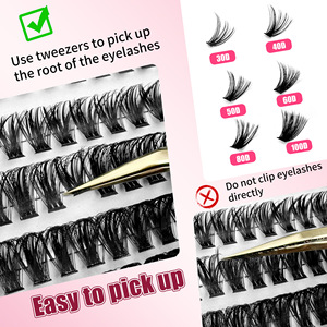 Kit d'extension de faux cils 30-100D D-Curl, 600 bouquets, fibres synthétiques, tige en coton noir - Product Image 1