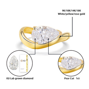 1ct D VS1 14k желтое золото Igi HPHT CVD сертификат бриллиантовые кольца обручальное кольцо CVD грушевидная форма сертифицированные лабораторные бриллиантовые кольца