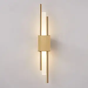 Lámpara LED de pared para sala de estar, apliques de luz acrílicos de tubería dorada y negra para pasillo y dormitorio