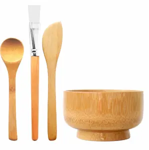 Set cucchiaio di legno tutto naturale ciotole di bambù per bambini in legno piatti e ciotole Set di piccole ciotole di Salsa per feste viso