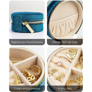 Vintage Retro Morandi Color Round Jewelry Organizer <b>Box</b> Hidden Double Layer Built-in Mirror <b>Mini</b> Portable Zipper Travel <b>Storage</b> - Product Image 2