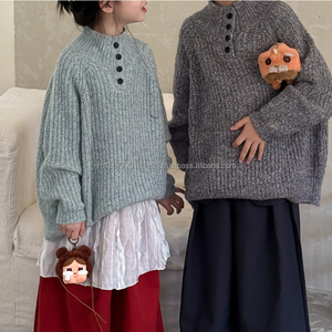 Pull tricoté décontracté ample pour enfants, style coréen, couleur unie, collection automne 2026 - Product Image 1