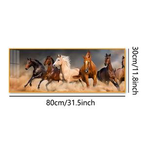 Dipinto Panoramico in Porcellana Cristallina con Sei Cavalli in Corsa - 80x30cm per Arredamento Soggiorno - Product Image 2
