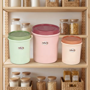 Panier de rangement rond en PP à motif floral rose avec couvercle, capacité 301-400 ml, pour cuisine et salle de bain, usage polyvalent - Product Image 1