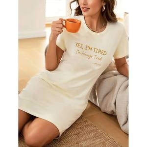 Vestido con estampado gráfico YES I'M TIRED I'M ALWAYS TIRED para mujer, nuevo estilo, informal, deportivo, con cuello redondo, cintura elástica, ropa de ocio - Product Image 2