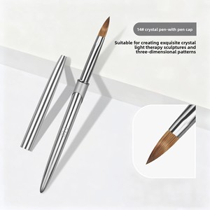 Pinceau à ongles en nylon taille 6-14, pinceau plat avec couvercle, manche en métal pour poudre acrylique, nail art - Product Image 5