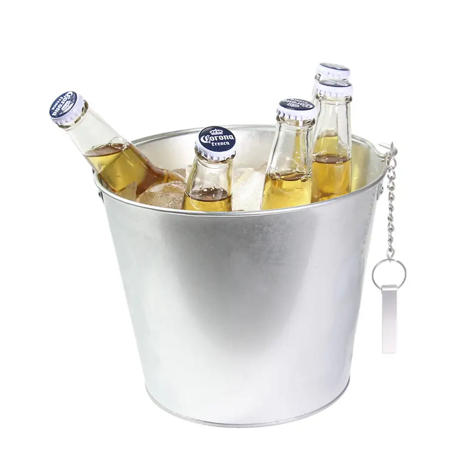 Neues Produkt Classic Style Plain Ice Bucket Outdoor Silber Eis kübel Benutzer definiertes Logo mit Griff und Ketten flaschen öffner