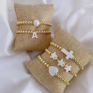 LS-C041 High quality gold filled copper beads bracelet, white star/ heart/ cross charm bracelet