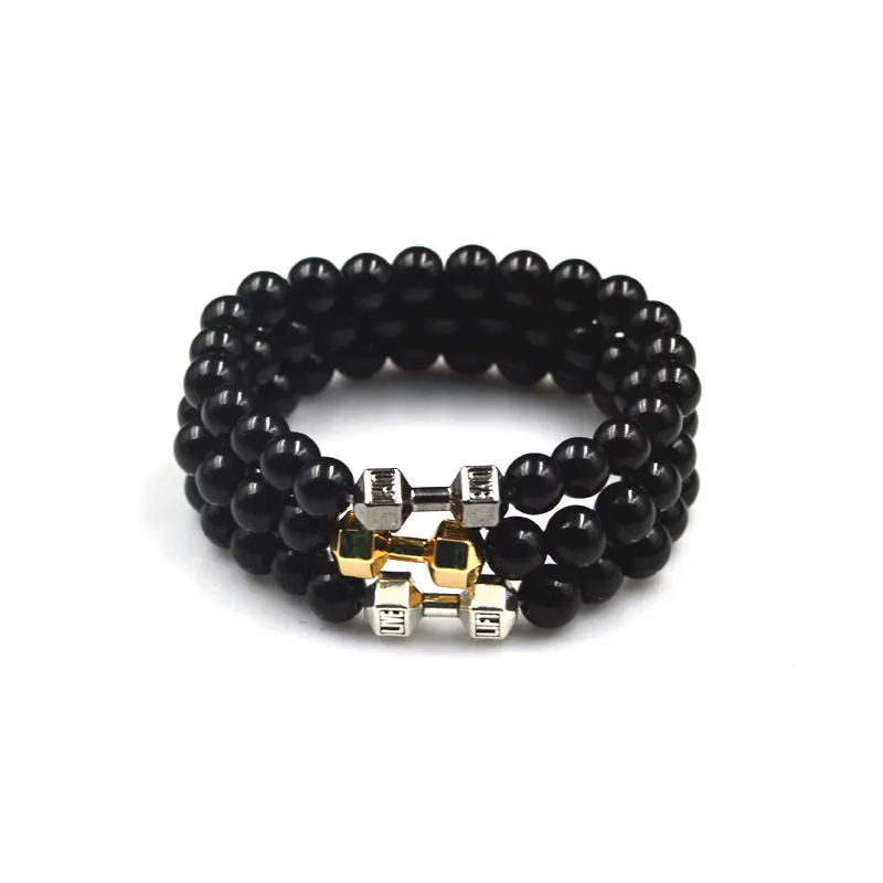 Bracelet en pierres naturelles de haute qualité, pierre d'oeil de tigre, breloques, perles, hématite, pour le Fitness, noir, vente en gros