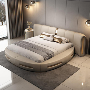 Cama Redonda de Cuero de Lujo Ligero de Estilo Italiano Moderno, Cama Doble de Lujo para <span class=keywords><strong>Hotel</strong></span>, para Dormitorio Principal, para Parejas y Princesas - Product Image 4