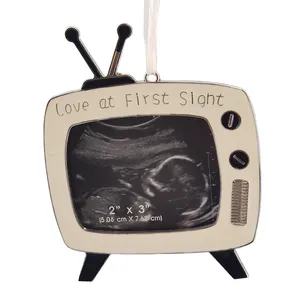 Love At First Sight TV Metal Baby Hanging Photo Frame Ornament, Ultrasound Photo Frame Christmas Ornament for Boy or Girl