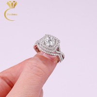 Ensemble de bagues en argent sterling avec moissanite ronde taille brillant 1 carat, style mode, design de luxe, bijoux, deux bagues combinées pour femme