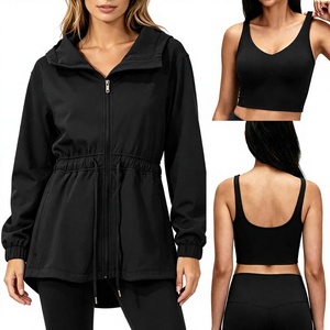 Ensemble 3 pièces pour femme : veste longue zippée, legging taille haute et ensemble de yoga, couleur unie, séchage rapide, Spandex/Nylon, impression par transfert thermique - Vente en gros usine 036 - Product Image 3