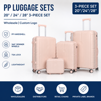Valise à roulettes rigide en PP rose, ensemble emboîtable, texture ondulée, marque privée