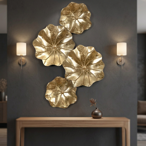 Décoration murale en métal feuille d'or, artisanale, style moderne glamour, ensemble multi-pièces à fixer au mur - Product Image 4