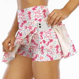 Großhandel 2 In1 Marine mit Muscheln Sterne Seepferdchen und Korallen tennis Kurzes Outfit Elastischer Bund Design Frauen Rock Shorts - Product Image 4