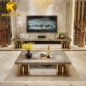 Wohnzimmermöbel-Sets Goldener Mitteltisch Luxuriöse Couchtische und <span class=keywords><strong>TV</strong></span>-Ständer Moderner Marmor-Couchtisch zum Verkauf - Product Image 3