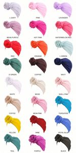 Wholesale Womens Ethnic Polyester Big Flower Turban Beanie Elegant Cap Plain <b>Head</b> <b>Wrap</b> Outdoor Stretch Long Scarf - Product Image 6