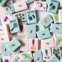 Jeu de Mahjong américain en acrylique rose clair, 160 tuiles en relief motif vigne de raisin, jeu de société familial, cadeau pour fête