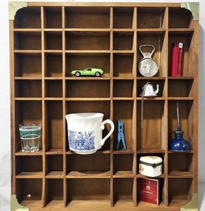 خزانة عرض كبيرة من الخشب العتيق مثبتة على الحائط ، رف ديكور منزلي للتماثيل والتوابل وغرفة المعيشة من Curio - Product Image 3