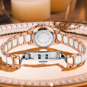Montre à quartz pour femme, design rose, marque de luxe 3606, bracelet en céramique et acier inoxydable, classique, pour le poignet - Product Image 2