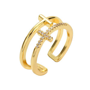 Bague double croix ajustable en cristal de haute qualité pour femme, vente en gros - Product Image 2