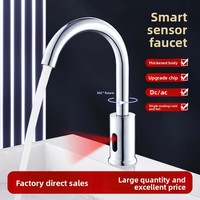Robinet de cuisine intelligent à induction à col de cygne pour lavabo, entièrement automatique, infrarouge, rotation à 360°, pour lieux publics, à poser sur comptoir