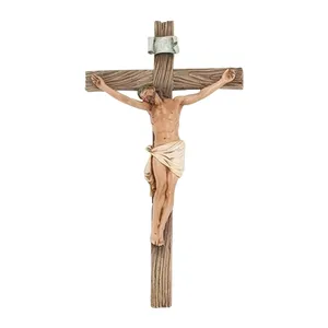 Custom catholic religious Victorian collection polyresin crucifixion crucifix of jesus on the cross with base statue