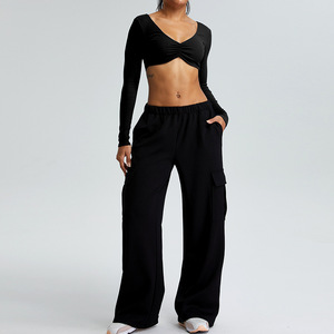 YIYI Scrunch avec rembourré <span class=keywords><strong>Sexy</strong></span> manches longues hauts ensembles de gymnastique filles taille haute survêtement pantalon athlétique ensembles d'entraînement pour les femmes grande taille - Product Image 2