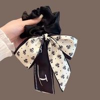 Superbe chouchou polyvalent noir, blanc et rose, printemps-été, nouveau style coréen, floral, fait main, haute élasticité, nœud papillon, fête, femme