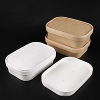Vente en gros de bol à salade jetable à emporter en papier kraft brun blanc imprimé avec logo personnalisé avec couvercle
