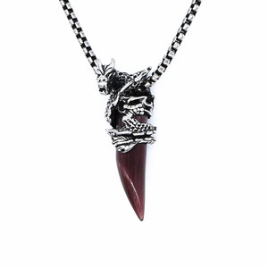 yunnique Dragon Pendant Necklace Stainless Steel Pinkish Purple Gemstone Claw Setting Animal Zodiac For Men And Women Gift - Product Image 1