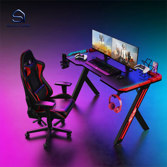 Hot-selling Computer Desk Gaming Setup Stylish Metal Texture Desktop Futuristic Tech Style Home Furniture with Cup Holder