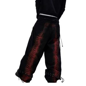 Pantalones Cargo Anchos de Estilo Gótico Punk con Estampado de Serpiente Negra y Roja para Hombre, con Cordón Ajustable, Venta al por Mayor - Product Image 5