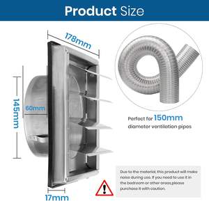 Grille de ventilation moderne en acier inoxydable Zllzpzd 150 mm avec moustiquaire verrouillable et <span class=keywords><strong>clapet</strong></span> anti-retour <span class=keywords><strong>pour</strong></span> montage mural <span class=keywords><strong>extérieur</strong></span> - Product Image 2