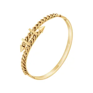 Latest 18K Gold Plated Stainless Steel Jewelry Chain Double Head Cone Bangle HipHop For Women Accessories Bracelet B242397