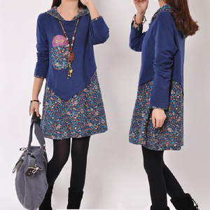 Casual Dress Women Long Sleeve V Neck Asymmetric Splicing Loose Waist Plus Size Korean Style Leisure Wear 9347 - Product Image 2