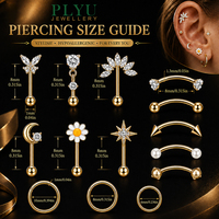 Joyería para Piercings Corporales de Titanio ASTM F136 con Circonita Cúbica (CZ) en Formas de Mariposa, Margarita, Luna Creciente y Estrella, para Aros, Barbell Curvo, Piercings de Ceja, Anillos de Nariz y Cartílago