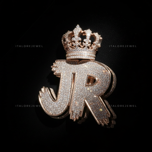 Colgante con Letra JR en Plata de Ley 925 Chapada en Oro Blanco con Perla de Agua Dulce y Moissanita, Estilo Hiphop Unisex - Product Image 6