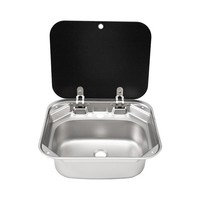 Évier de camping-car pliable avec couvercle de robinet, design carré à rabat, en acier inoxydable 304, lavabo simple, orientable et réglable, à poser sur le plan de travail