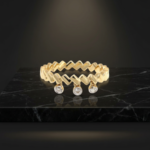 Anillo de banda zigzag con dije colgante de diamante cultivado en laboratorio de corte redondo, oro de 10K, 14K, 18K, plata 925, 935, joyería fina moderna y personalizada - Product Image 1
