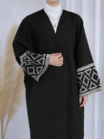 Vente en gros de robe abaya élégante en crêpe brodé noire, légère, modeste et décontractée pour l'été, respirante et bon marché