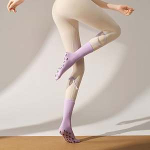 Tie-up Mid-calf Yoga Socks for Women Anti-slip Suitable for <b>Pilates</b> Sports Fitness Aerobics Dance Ballet - Product Image 1