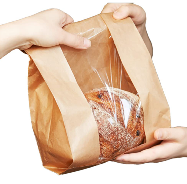 BagDream 50Pcs Brown Bakery Bags With Window, 3.54x2.36x6.7 Inches Kraft Paper Bags For Cookies Bread Popcorn Favors